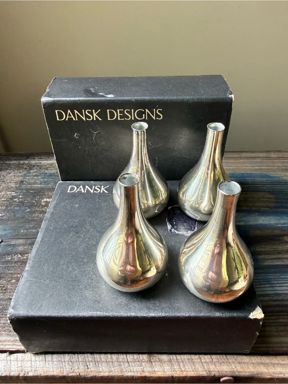 VINTAGE DANSK DESIGNS SILVER ONION CANDLE HOLDERS - SET OF 4
